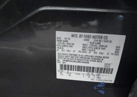 2018 Ford Edge Sel z USA, uszkodzony, nr VIN 2FMPK4J82JBC04296